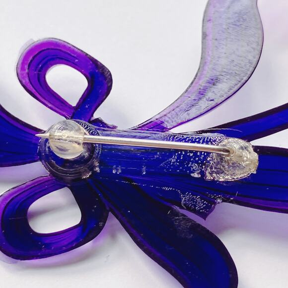 VTG Mid Century Red White Blue Lucite Thermoset Flower Brooch 40s 50s Patriotic - Picture 9 of 9